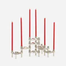 Caesar Stoffi, Candleholders, set of eight, c.1965, nickel-plated brass