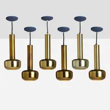 Vilhelm Lauritzen, Guldpendel pendants, set of six, 1955, brass-plated and enameled aluminum