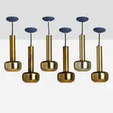 Vilhelm Lauritzen, Guldpendel pendants, set of six, 1955, brass-plated and enameled aluminum