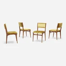 Chairs model 148, set of four by Carlo de Carli, c. 1950, walnut, velvet upholstery, sold Mar 2023