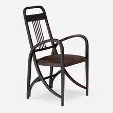 Thonet, Armchair, model 511, c. 1904, stained wood, cowhide, brass