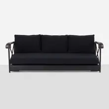 attribution Jacques Adnet, Daybed, c. 1940, stitched leather, upholstery, brass