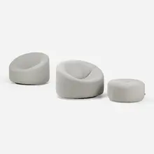 Pierre Paulin, Pumpkin armchairs, pair and ottoman, upholstery, enameled metal, plastic