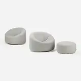 Pierre Paulin, Pumpkin armchairs, pair and ottoman, upholstery, enameled metal, plastic