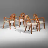 Springborn chairs, set of four by Wendell Castle, 1993, cherry veneer, cherry, poplar, upholstery, sold Mar 2023