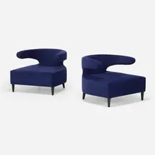 Chairs, pair by Contemporary, microfiber upholstery, stained birch, sold Mar 2023