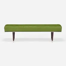 Dakota Jackson, Martini bench, c. 2011, faux bois macassar on cherry, leather, stainless steel