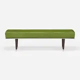 Dakota Jackson, Martini bench, c. 2011, faux bois macassar on cherry, leather, stainless steel