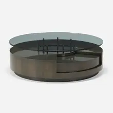 Dakota Jackson, Rewind coffee table, c. 2010, stained satinwood, blackened stainless steel, glass