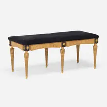 Richard Scott Newman, Bench, c. 1995, ebony, maple, gilt bronze, upholstery