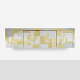 Cityscape wall-hanging cabinet from the PE 200 series by Paul Evans, c. 1975, chrome-plated steel, brass, sold Mar 2023