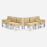 Cityscape dining chairs, set of six by Paul Evans, 1975, upholstery, chrome-plated steel, sold Mar 2023