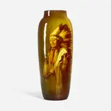 Rocky Bear (Sioux) (Tall Standard Glaze Native American portrait vase) by Grace Young for Rookwood Pottery, sold Mar 2024
