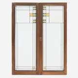 Cabinet doors from the E.P. Irving House, Decatur, Illinois, pair by Frank Lloyd Wright and Marion Mahony Griffin, c. 1909-1910, leaded glass, oak, sold Mar 2024