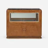 Art Déco, Bar cabinet, c. 1930, burl veneer, glass, silvered glass, nickel-plated metal, marble