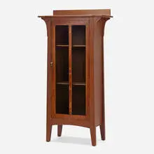 Bookcase, model 357 by Limbert, c. 1910, oak, glass, copper, sold Mar 2024
