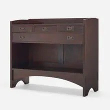 Serving table, model 808 by Gustav Stickley, c. 1906, oak, iron, sold Mar 2024