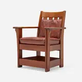 Limbert, Armchair, model 693, c. 1910, oak, leather upholstery