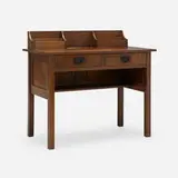 Desk, model 708 by Gustav Stickley, c. 1907, oak, iron, sold Mar 2024