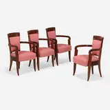 Marc Simon, Armchairs from the First Class Dining Room of the S.S. Liberté, set of four, c. 1950, mahogany, upholstery