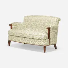 Leleu Paris, Settee, c. 1940, mahogany, upholstery