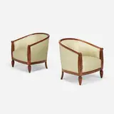 Armchairs with carved ferns, pair by Louis Majorelle, c. 1915, mahogany, upholstery, sold Mar 2024