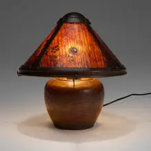 Dirk Van Erp, Rare Bean Pot boudoir lamp, c. 1915, hammered copper, stenciled mica
