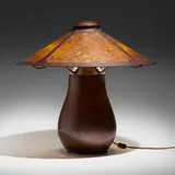 Michael Adams for Aurora Studios, Milk can table lamp, 1990, handwrought copper, mica