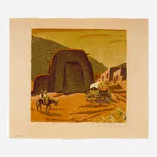 Cordova Plaza by Gustave Baumann, 1943, woodcut in colors, sold Mar 2024