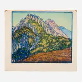 Frances Gearhart, Valley Ramparts, c. 1932, linocut in colors