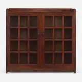 Gustav Stickley, Bookcase, model 719, c. 1910, oak, glass, patinated iron