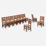 Heavy ladderback chairs model 349 1/2, assembled set of ten by Gustav Stickley, sold Mar 2024