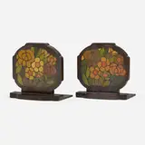 Arthur and Lucia Mathews, Bookends with stylized flowers, pair, c. 1925, stained and painted wood