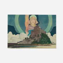 M. Louise Stowell, St. Michael over Mont Saint Michel (after Harvey Ellis), c. 1912, woodcut in colors