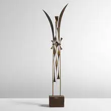 John Prip, Untitled (Kinetic Construction), 1960, cold-forged brass, cedar