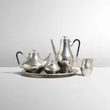 John Prip, Denmark coffee and tea service, 1958, pewter, laminate, plastic