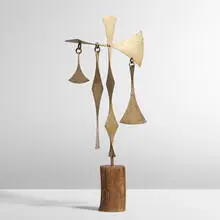 John Prip, Untitled (Kinetic Construction), c. 1970, forged brass, pine