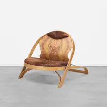 Chair/Chair by Richard Artschwager, walnut burl, bent and stained ash, cowhide, enameled steel, sold Feb 2017