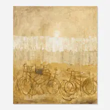Landscape with Bicycles by Giuseppe Banchieri, 1957, oil on linen, sold Feb 2017