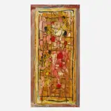 Roger Bissière, Untitled, c. 1955, oil on patterned fabric