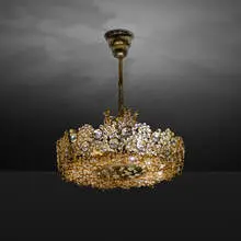 Palwa, chandelier, c. 1970, gold-plated brass, crystal