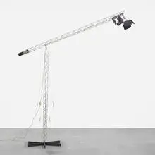 Crane floor lamp by C. Jeré, c. 1970, chrome-plated steel, enameled steel, steel wire, sold Feb 2017