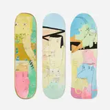 James Kirkpatrick and Peter Thompson, skateboard decks, set of three, c. 2005, acrylic and ink on skateboard