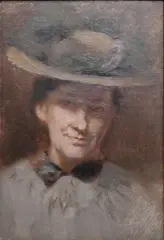 Minerva J. Chapman, Self Portrait, Oil on canvas depicting the artist wearing a feathered hat