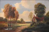 Augustus Spencer, Country Landscape with Cottage, Oil on canvas
