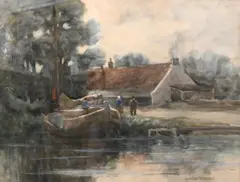 Melbourne H. Hardwick, Fisherman Docked Beside a Cottage, Watercolor and gouache on paper