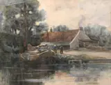 Melbourne H. Hardwick, Fisherman Docked Beside a Cottage, Watercolor and gouache on paper