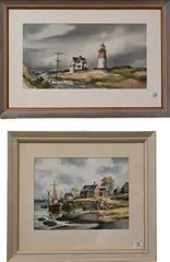 John Cuthbert Hare, New England Lighthouse, Cape Cod, Watercolor on paper