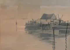 Docked Fishing Boats at the Wharf by Charles E. Pont, Watercolor on paper, offered Jul 2026