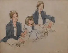 Henry Koehler, Portrait of Three Children, Pencil, pastel on paper